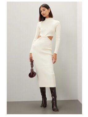 Ronny Kobo Cream Ribbed Crewneck Top